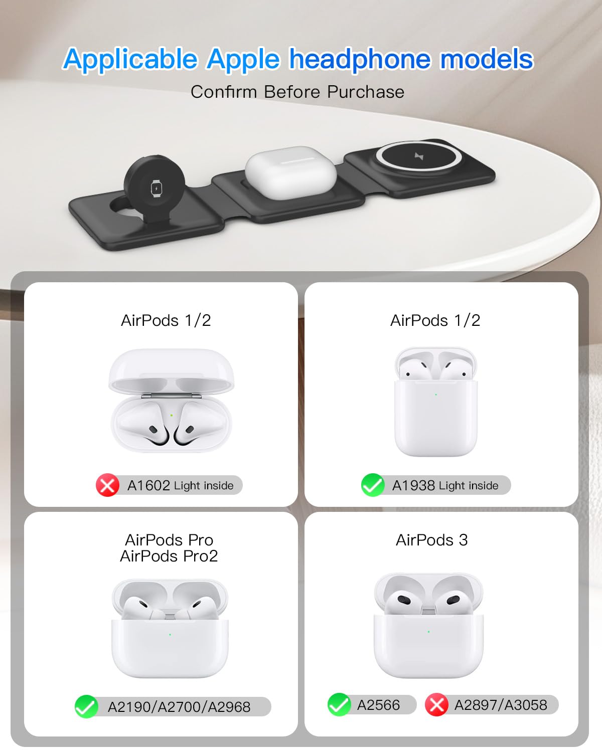 3 in 1 Charging Station, Foldable Magnetic Wireless Charger for iPhone & Watch