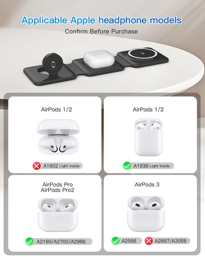 3 in 1 Charging Station, Foldable Magnetic Wireless Charger for iPhone & Watch