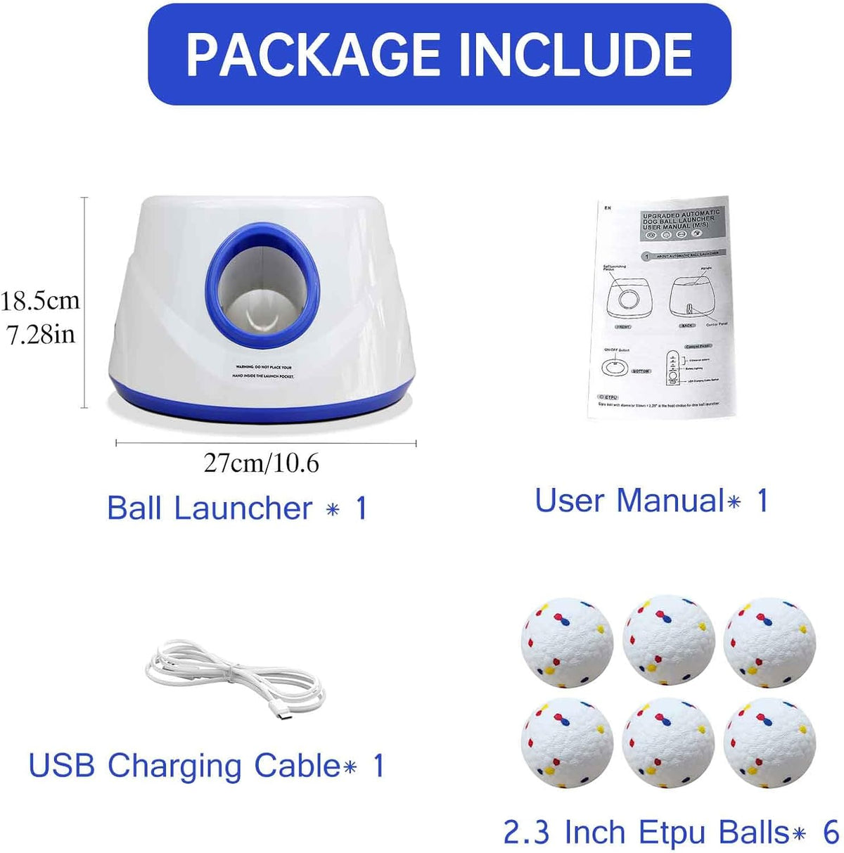 Automatic Ball Launcher for Dogs, 3 Distances 20-45ft, 6 Balls Included
