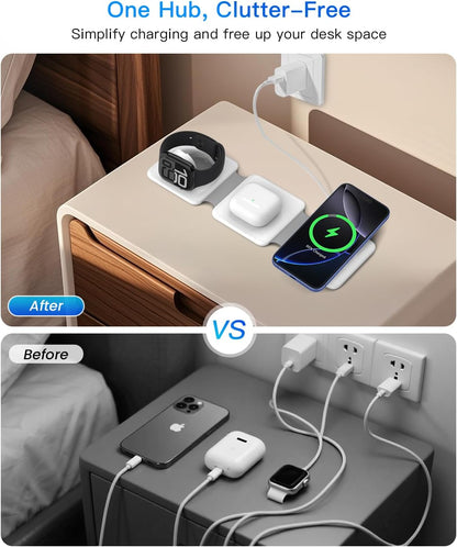 3 in 1 Charging Station, Foldable Magnetic Wireless Charger for iPhone & Watch