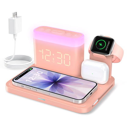 5 in 1 Wireless Charging Station with Alarm Clock & Night Light