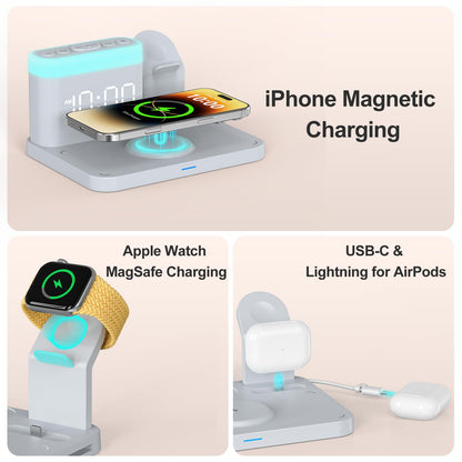 5 in 1 Wireless Charging Station with Alarm Clock & Night Light