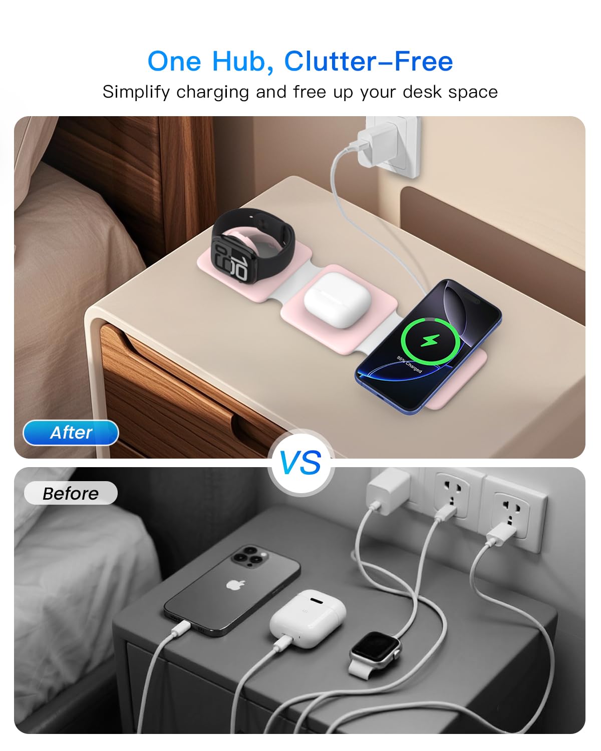 Charging Station for Apple Multiple Devices - 3 in 1 Foldable Magnetic Wireless Charger Dock - Travel Charging Pad for iPhone 17 16 15 14 13 12 Pro Max Plus Watch & Airpods