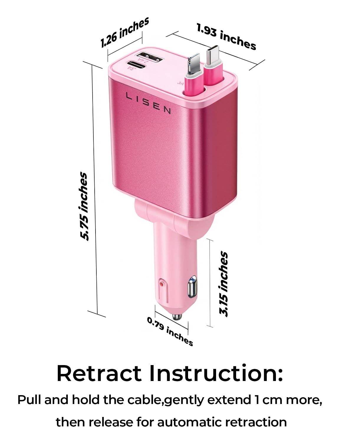 LISEN Retractable Car Charger, 84W Car Charger USB C Fast Charge,4 in 1