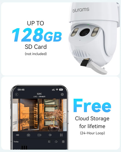 Outdoor Security Camera 2K Wired, 360° Pan Tilt, Color Night Vision