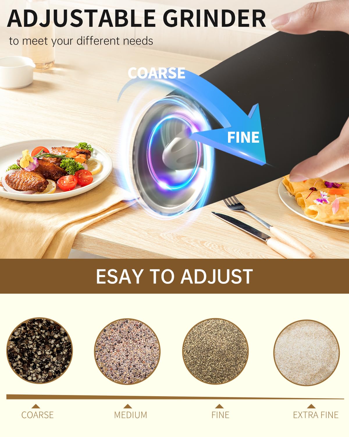 CIRCLE JOY Rechargeable Salt and Pepper Grinder Set Gravity Electric Salt and Pepper Grinder Set, LED Light, Adjustable Coarseness, for Home Kitchen BBQ, Black & White