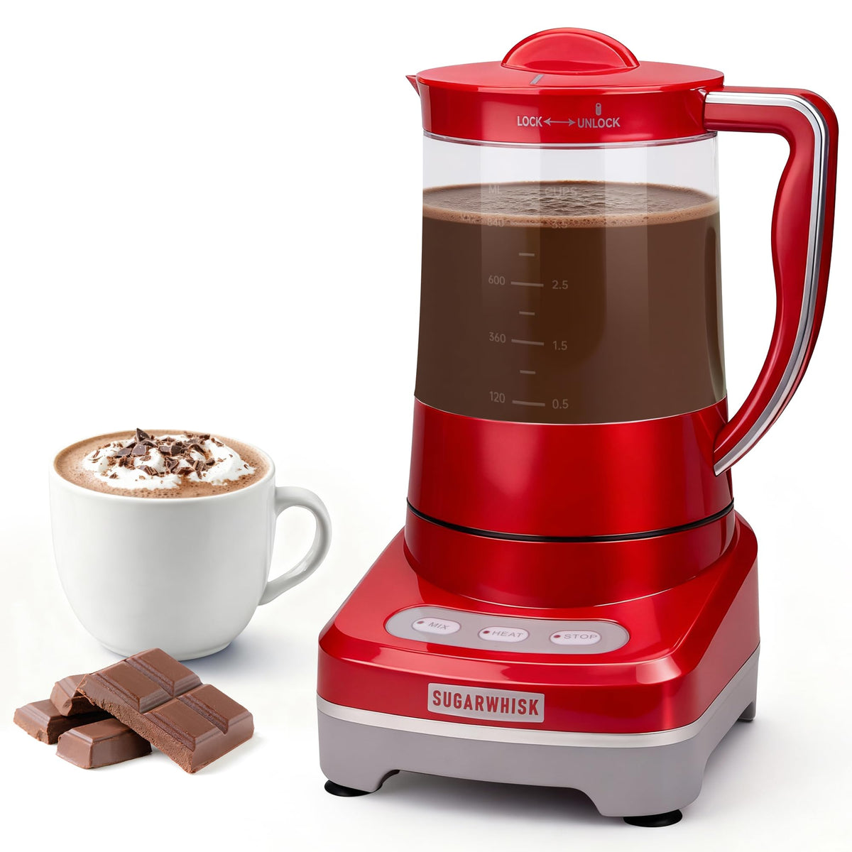 SugarWhisk 29 Oz Hot Chocolate Maker Machine, Electric Milk Frother and Steamer, Hot Cocoa Maker Machine for Hot Chocolate Bar, Detachable Pitcher, 2 Speed Mode, 3.5 Cups, Aqua