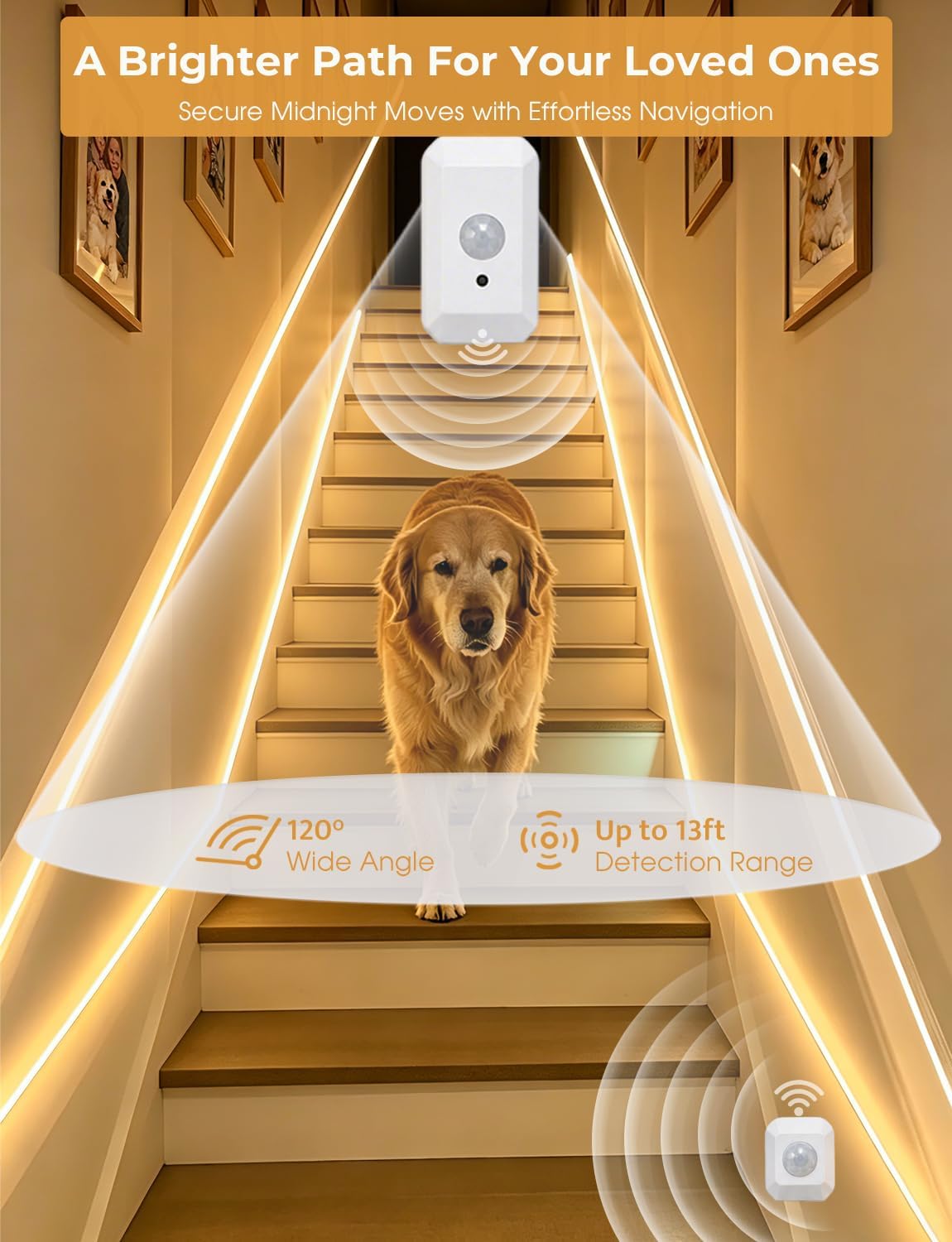 Motion Sensor Under Bed Light, Dual Sensor LED Strip 19.6ft, App Control