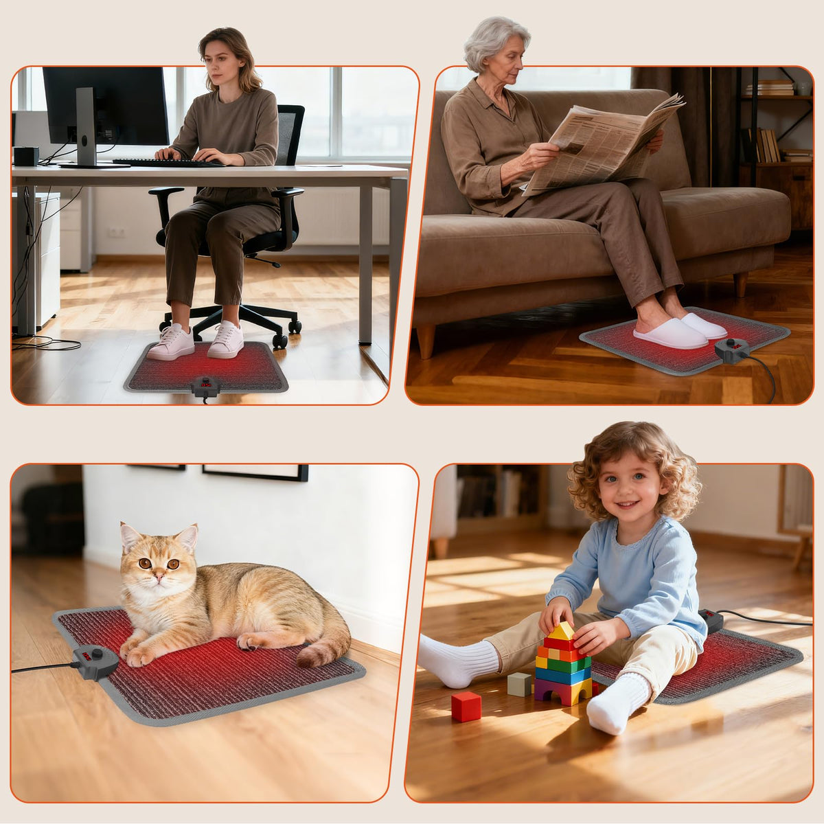Heated Floor Mat Under Desk for Foot Warmer - Wider 110V Adjustable Temperature Electric Space Heaters Heating Pad - Carbon Crystal & Energy Saving Feet Warmers for Office,Home (Black Gray)