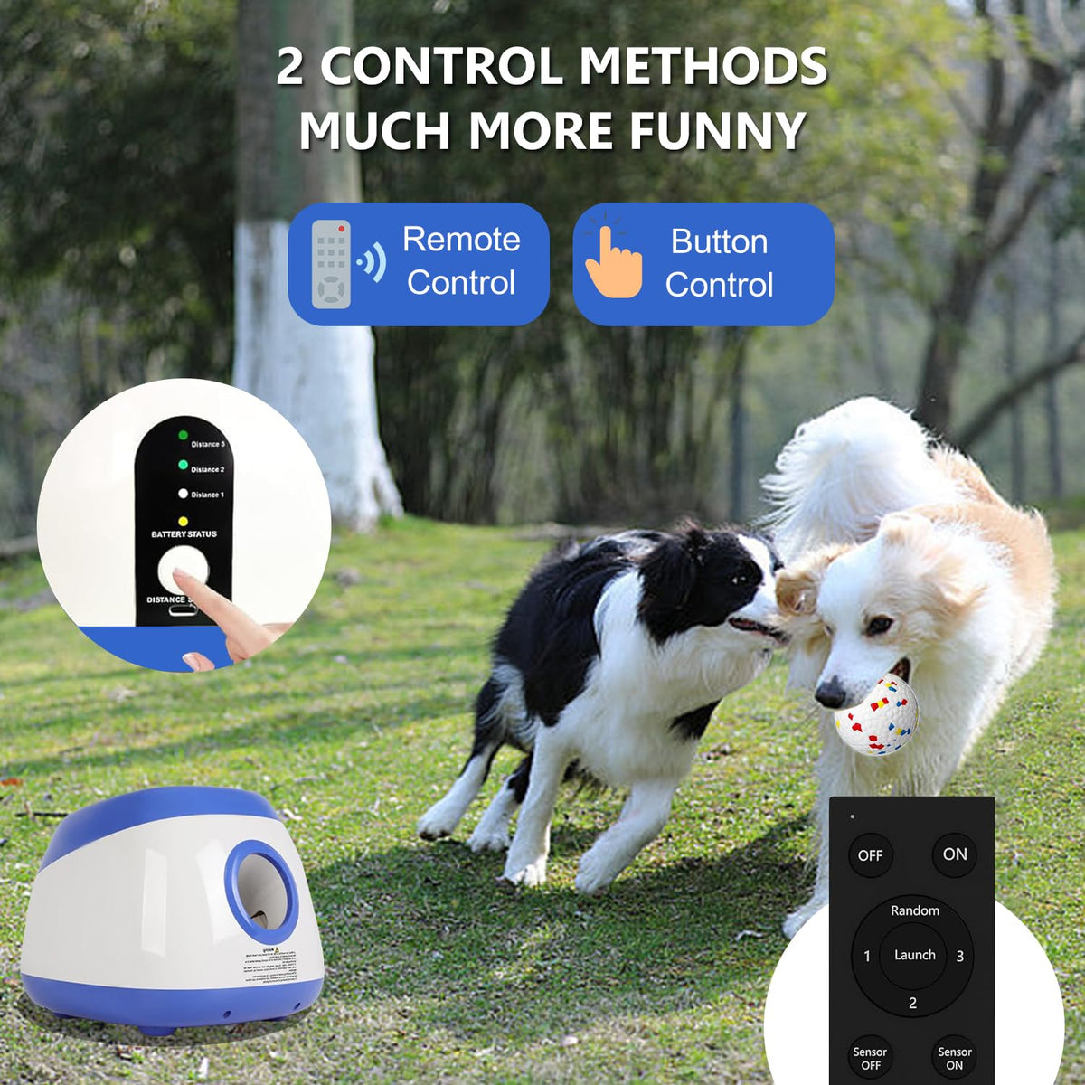 Dog Ball Thrower Launcher,Automatic Ball Launcher for Dogs with 3 Launching Distance 20-45FT,6 2.3 Inch ETPU Tennis Balls,Interactive Dog Toys for Small/Medium Dogs, Not for Aggressive Chewers