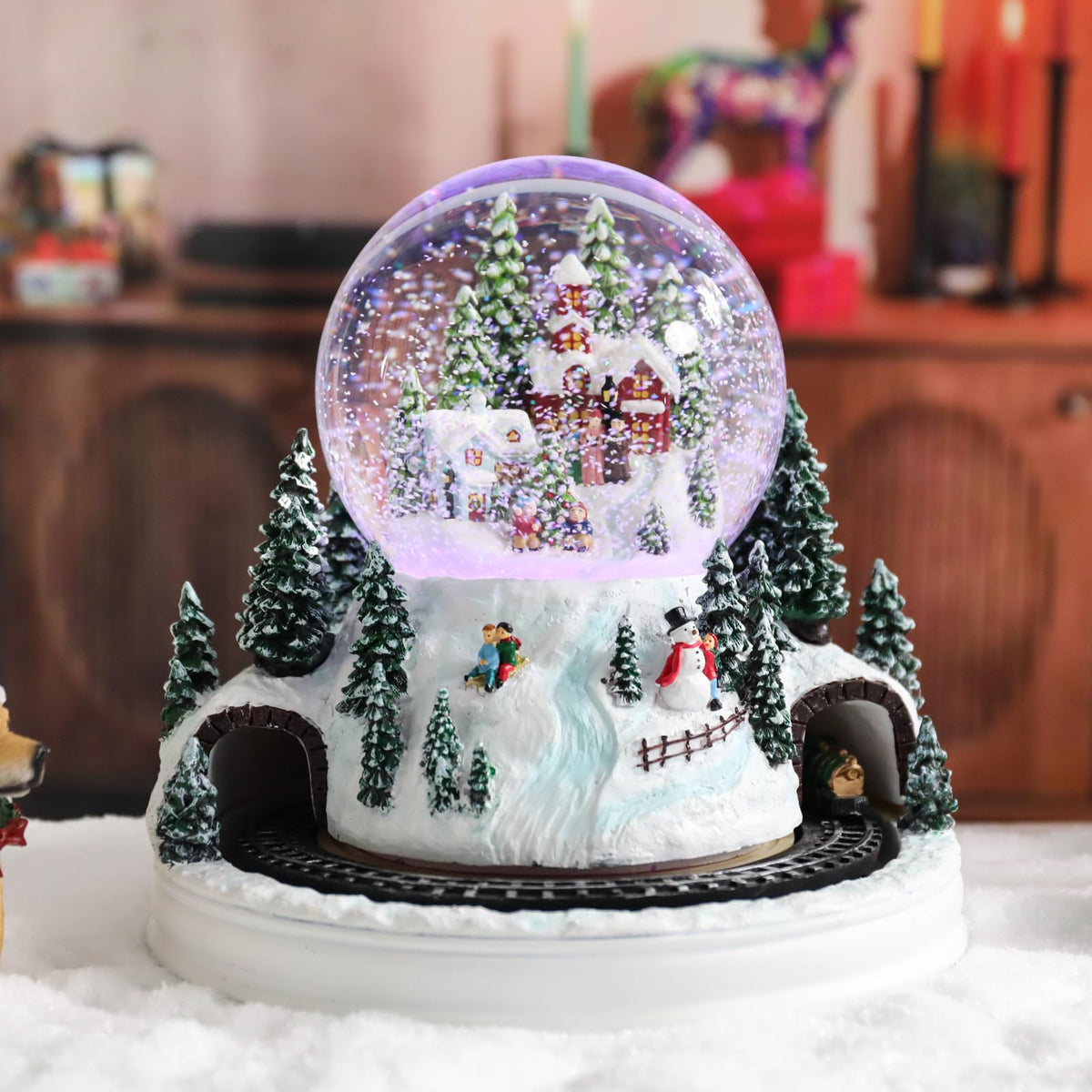 Musical Snow Globe with Color Changing LED Lights, Snowman Music Box