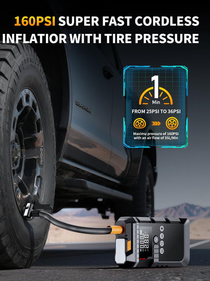 6000A Portable Battery Jump Starter with Air Compressor for Car