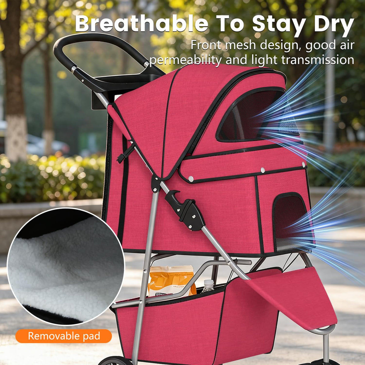 BestPet | 3-Wheel Pet Stroller | Dog and Cat Stroller | Breathable Mesh | Lightweight Travel Carrier | Waterproof & Foldable Design | Storage Basket | Black | for Daily Walks & Outdoor Use