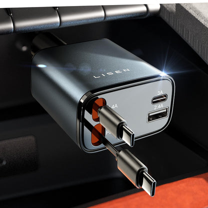 LISEN Retractable Car Charger, 84W Car Charger USB C Fast Charge,4 in 1