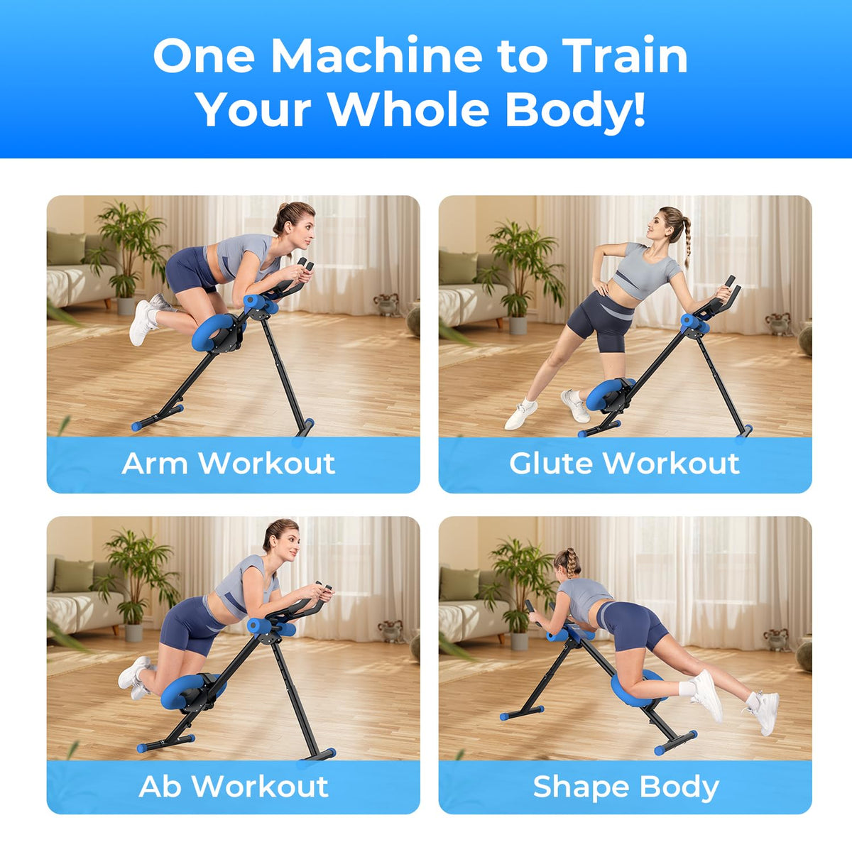 OWLSKY Ab Machine, Adjustable Ab Trainer Machine for Abs Workout at Home Gym, Foldable, Knee Protection, LCD Monitor, Device Holder, 400 LBS,Abdominal Trainer for Stomach Workout