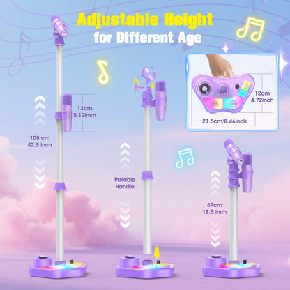 Kids Stand Karaoke Machine Toys for 3 4 5 6 7 8 Year Old Girls Gift, Kid Rechargeable Microphone Toddler Christmas Birthday Gift Singing Toy for Girl Ages 3-5 4-6, Bluetooth Speaker with 2 Mics