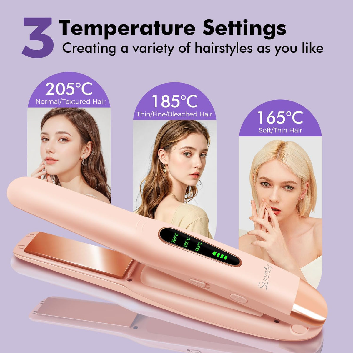Cordless Hair Straightener, USB-C Rechargeable Travel Flat Iron