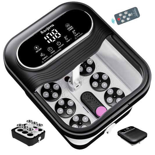 Foot Spa Massager with Heat & Bubbles, Rotating Rollers, Remote Control