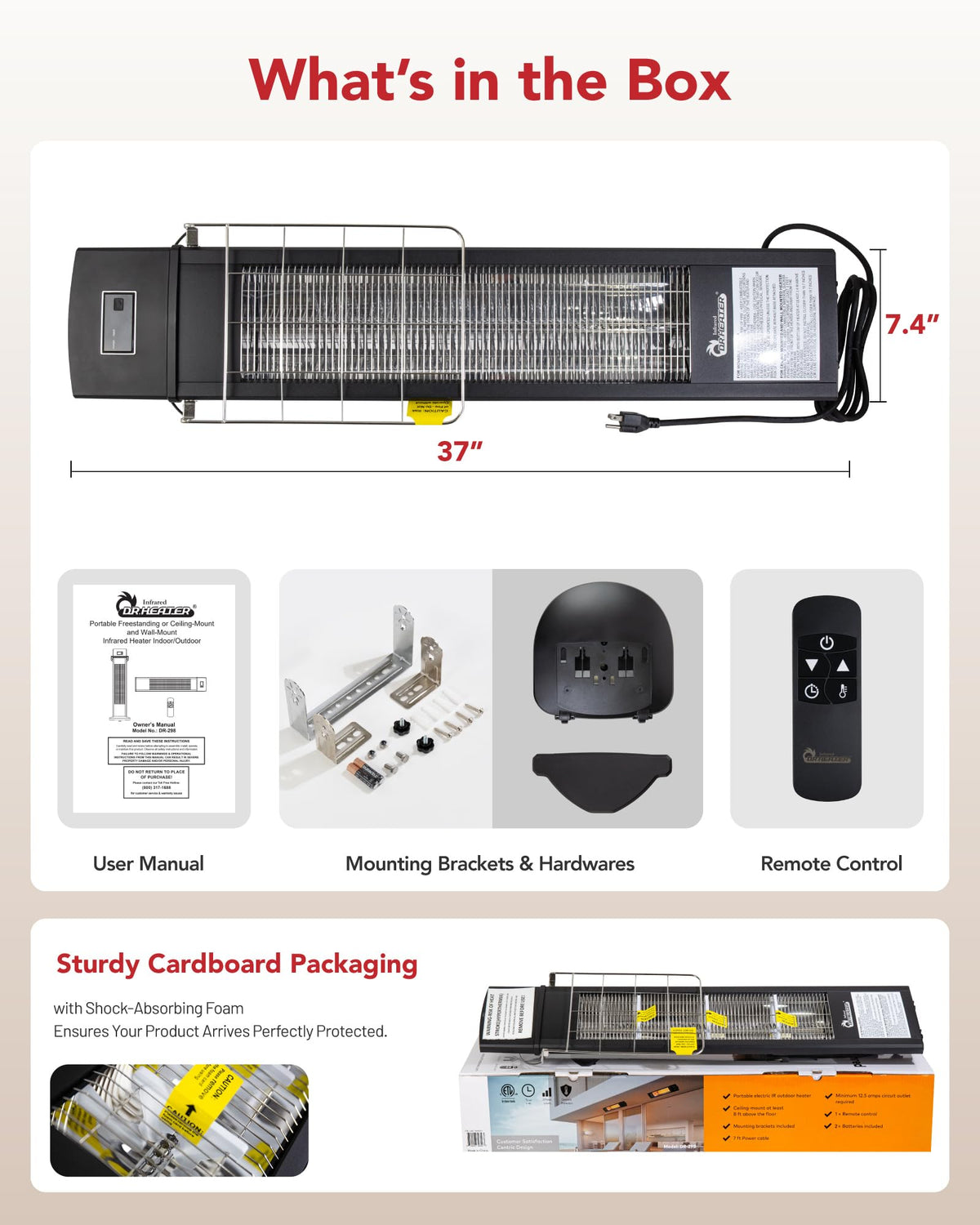 Infrared Space Heater Indoor & Outdoor with Remote & Thermostat