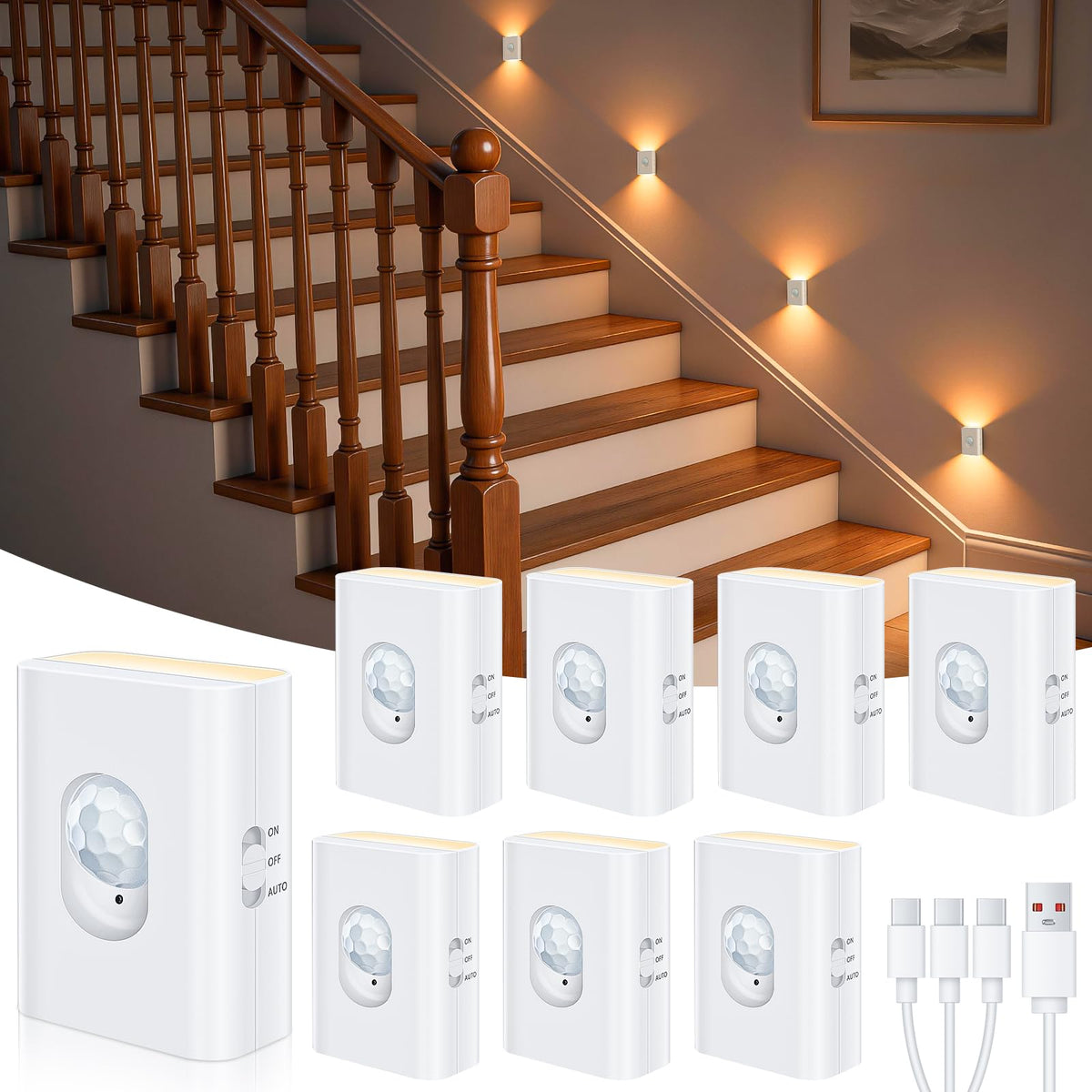 Motion Sensor Stair Lights Indoor, Rechargeable Magnetic Night Lights