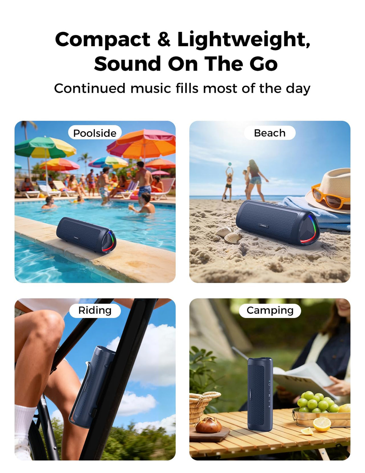 Portable Bluetooth Speaker 20W, IPX5 Waterproof, 24H Playtime