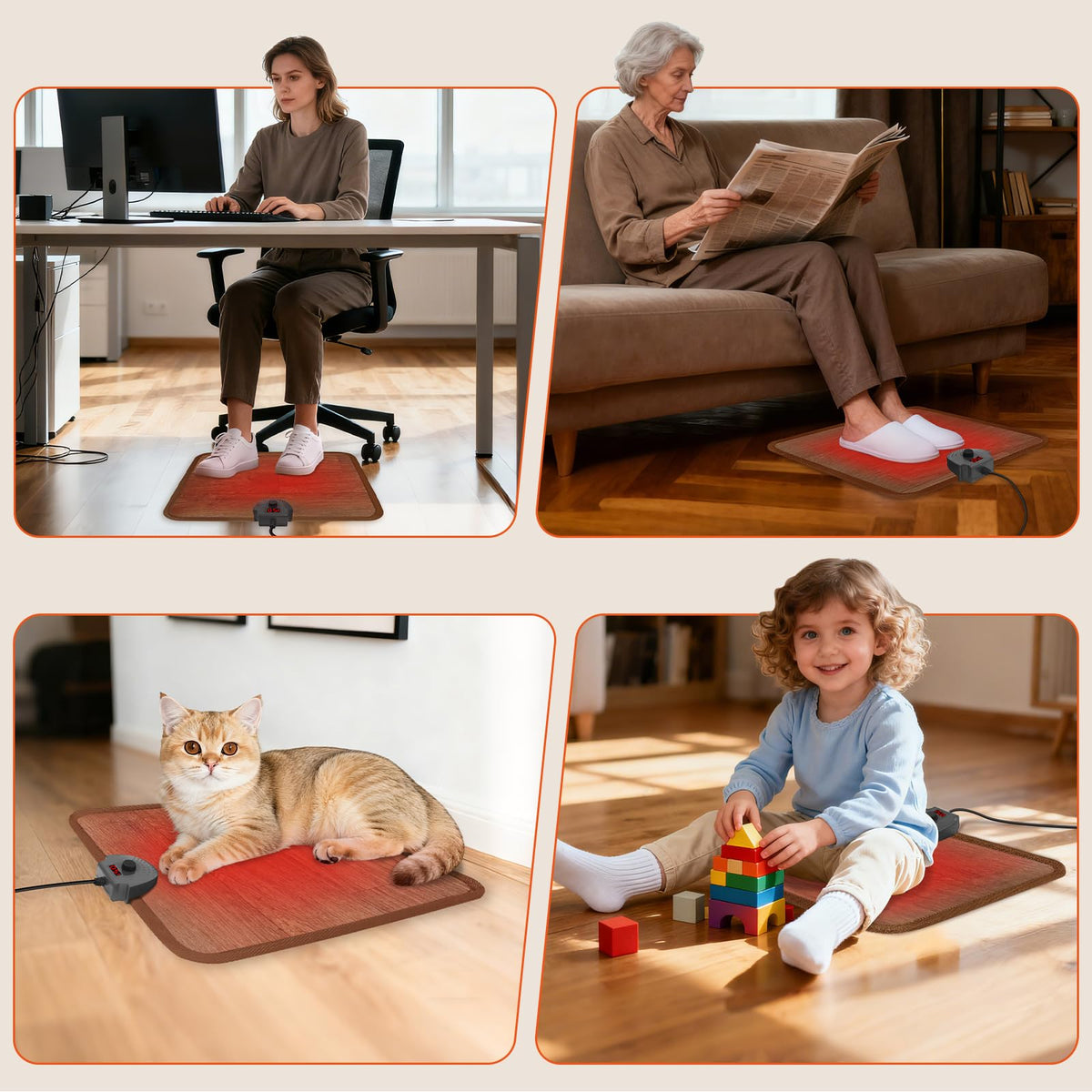 Heated Floor Mat Under Desk for Foot Warmer - Wider 110V Adjustable Temperature Electric Space Heaters Heating Pad - Carbon Crystal & Energy Saving Feet Warmers for Office,Home (Black Gray)