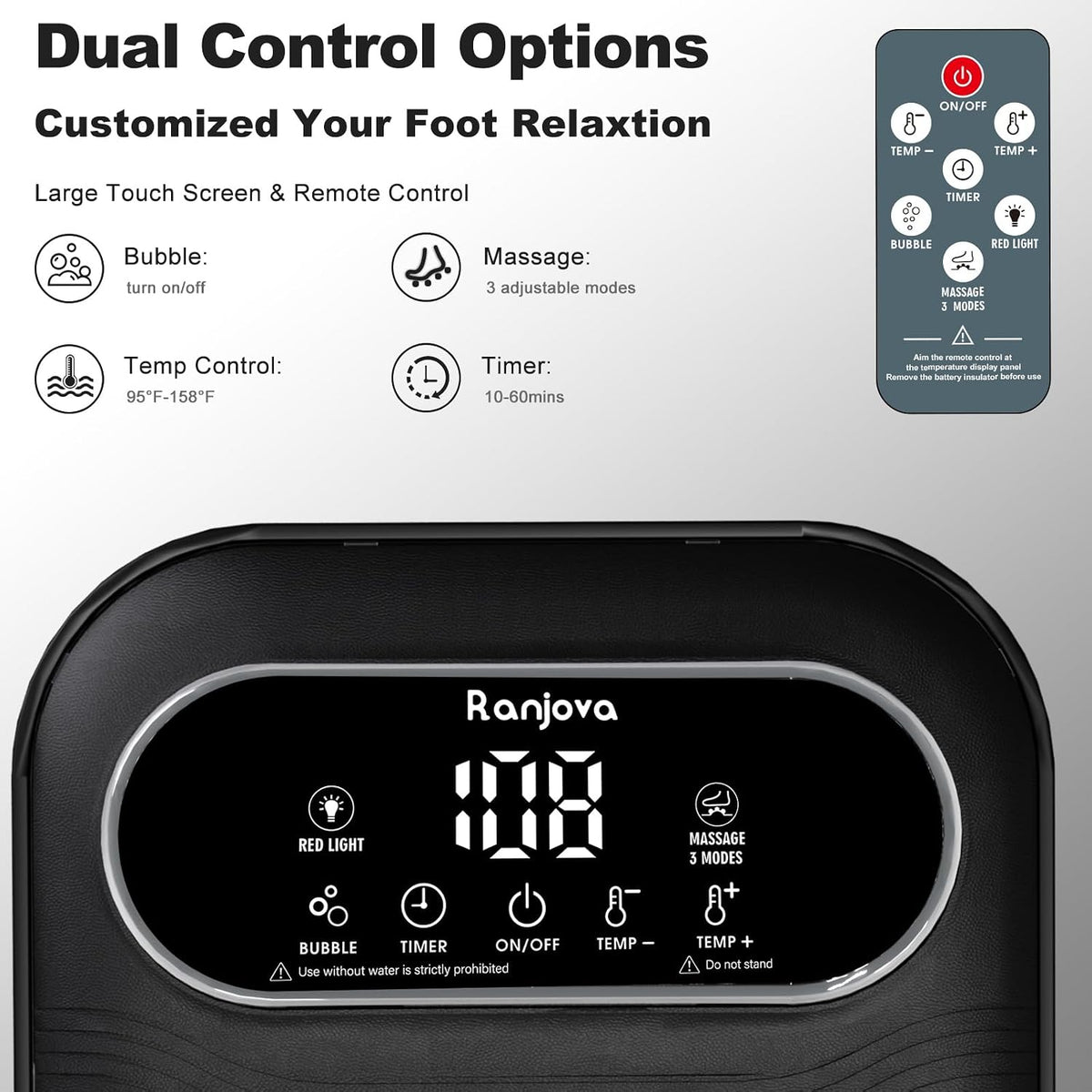 Foot Spa Massager with Heat & Bubbles, Rotating Rollers, Remote Control