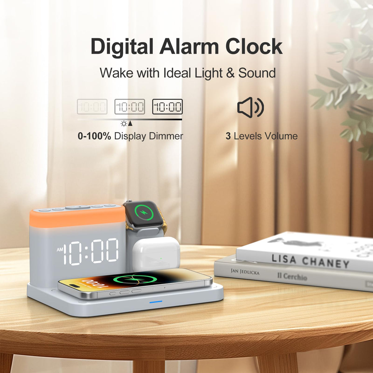 5 in 1 Wireless Charging Station with Alarm Clock & Night Light