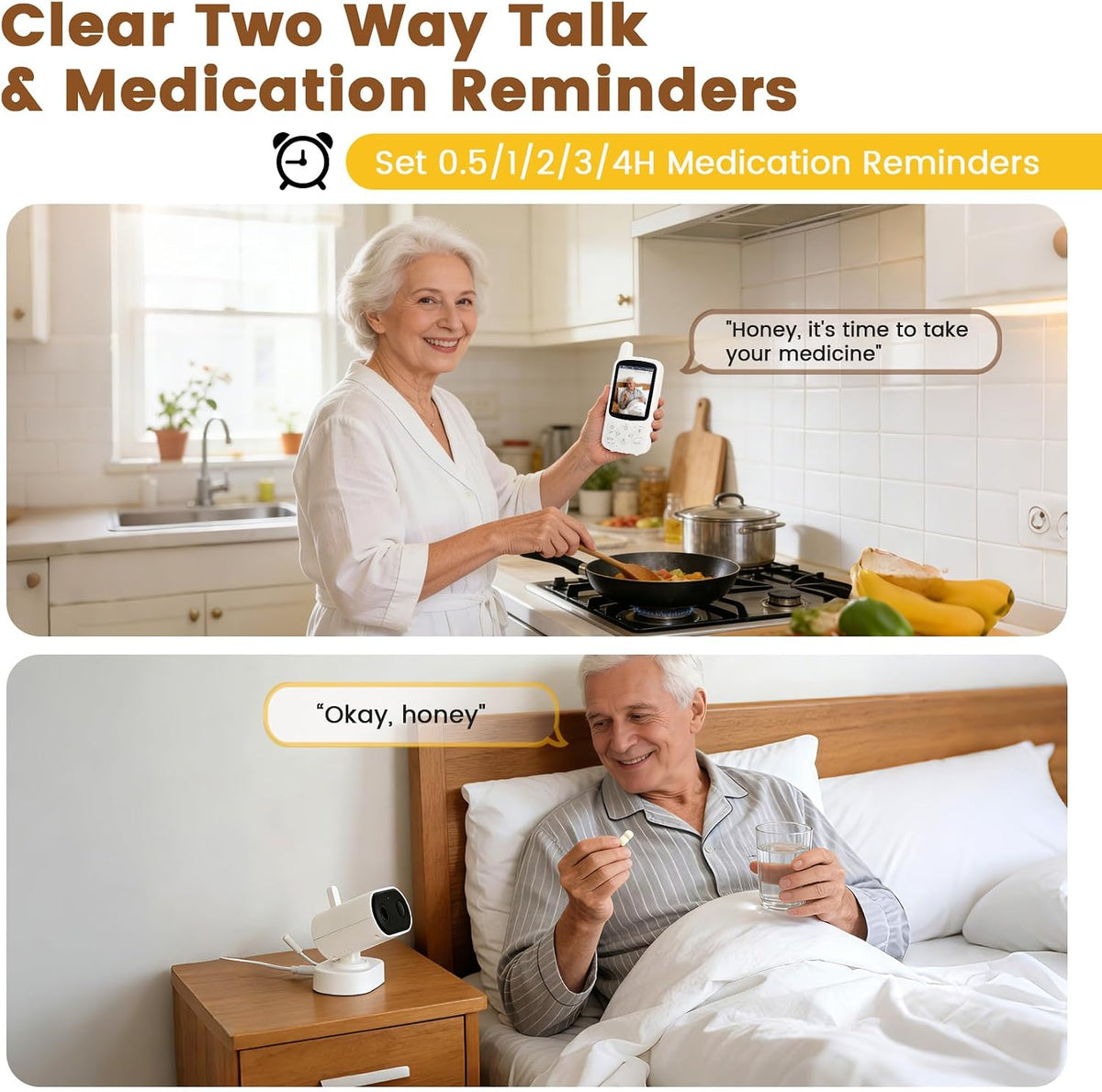 Elderly Monitor with Camera, Two Way Talk & Call Button, No WiFi Needed