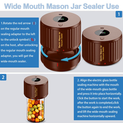 Mason Jar Vacuum Sealer Kit, Electric One Touch Auto Stop