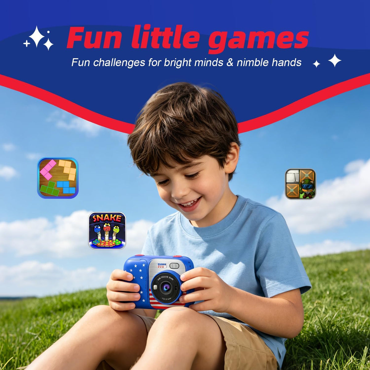 Kids Instant Print Camera with 5 Rolls Print Paper, 1080P HD Camera, Rechargeable Portable Toddler Selfie Camera, Christmas Birthday Gifts Toys for Boys Girls Age 3-12 (Red & Blue)