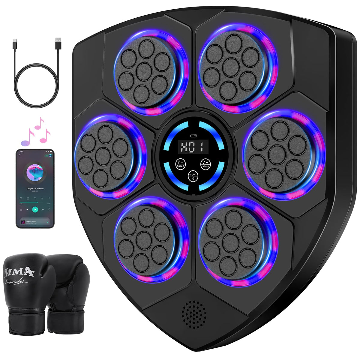 TGLLM Music Boxing Machine, Interactive Punching Trainer with Boxing Gloves, Large Size Wall Mounted Electronic Boxing Target for Adult Kids, 9 Modes & 9 Speeds