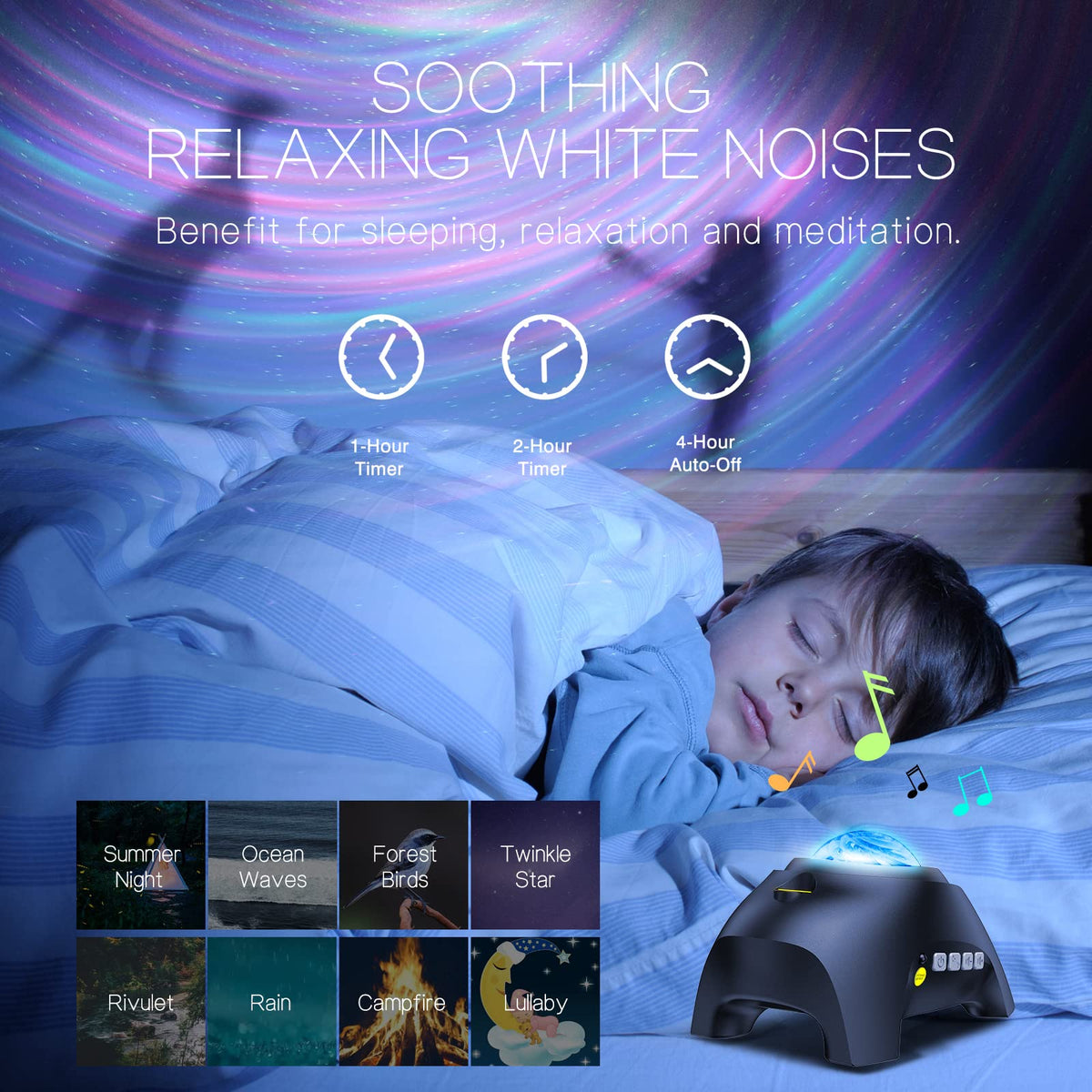 Galaxy Projector Aurora Night Light with Bluetooth Speaker & White Noise