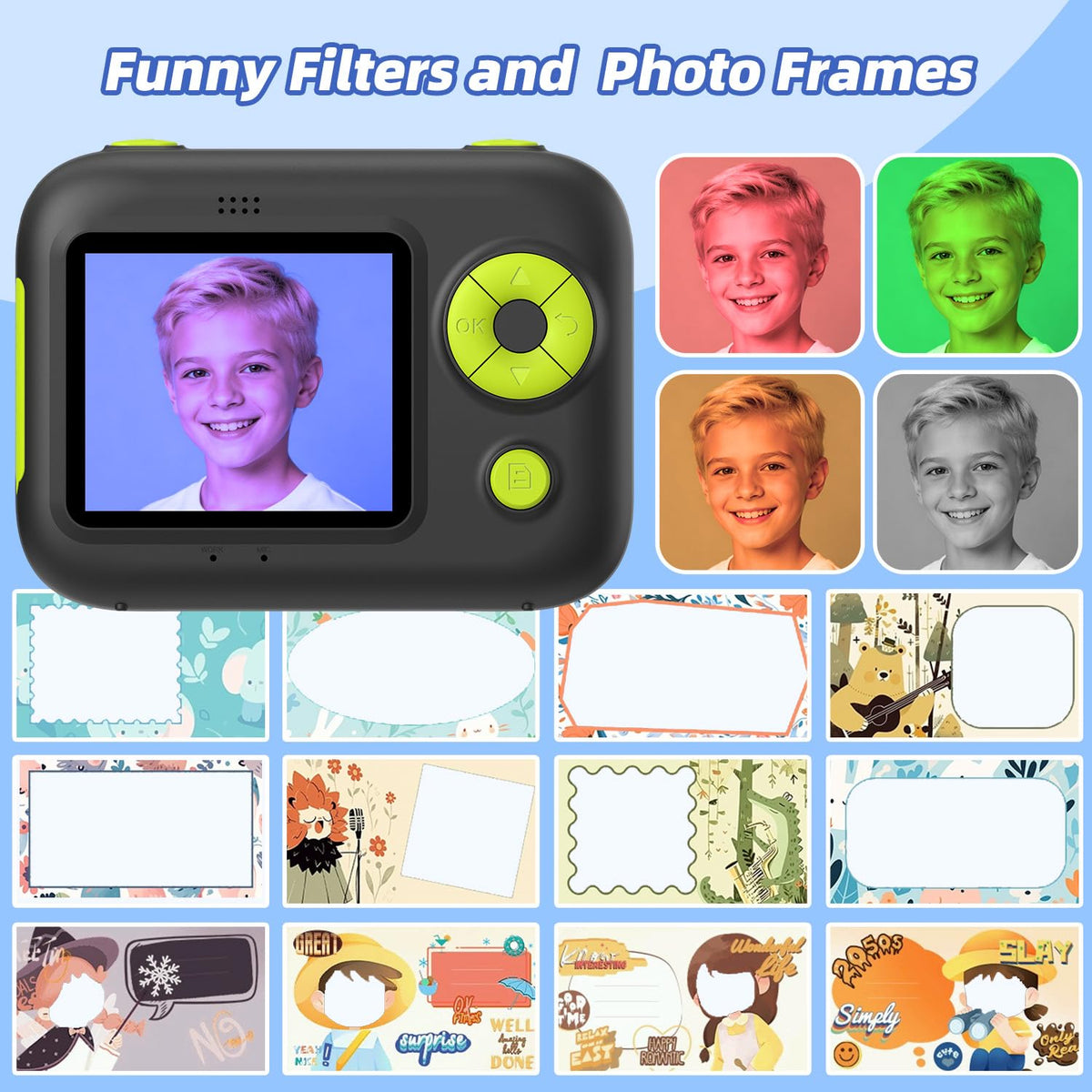 Kids Instant Print Camera with 5 Rolls Print Paper, 1080P HD Camera, Rechargeable Portable Toddler Selfie Camera, Christmas Birthday Gifts Toys for Boys Girls Age 3-12 (Red & Blue)