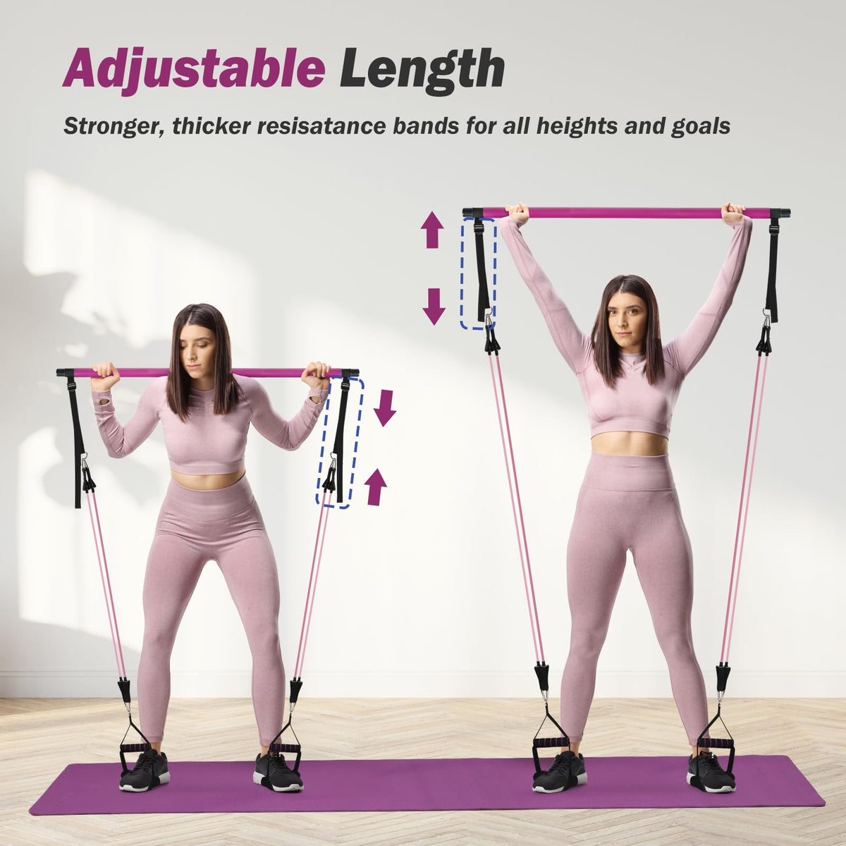 Upgraded Pilates Bar Kit with Resistance Bands Natural Latex for Women & Men, Heavy-Duty Stainless Steel Multifunctional Yoga Pilates Stick for Home Gym Exercise Fitness Equipment Full-Body Workouts