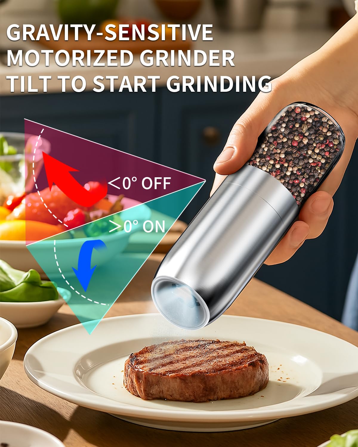 Electric Salt and Pepper Grinder Set, Gravity Rechargeable with LED