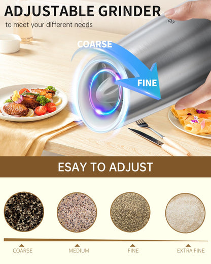 Electric Salt and Pepper Grinder Set, Gravity Rechargeable with LED