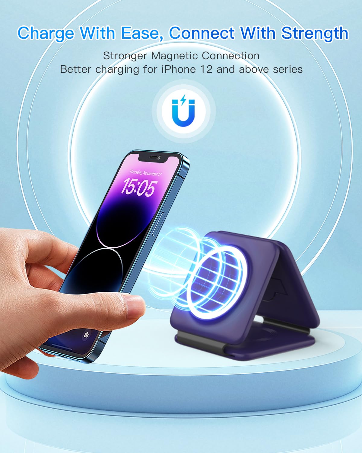 Charging Station for Apple Multiple Devices - 3 in 1 Foldable Magnetic Wireless Charger Dock - Travel Charging Pad for iPhone 17 16 15 14 13 12 Pro Max Plus Watch & Airpods