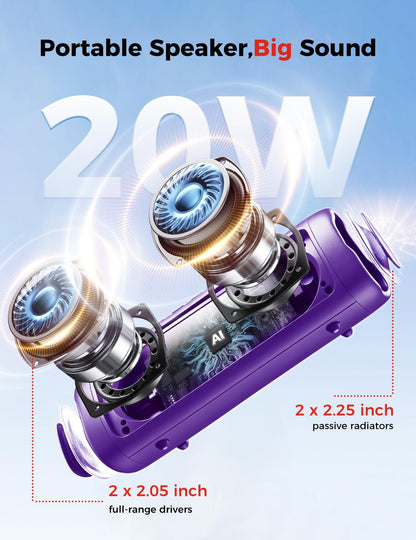 Portable Bluetooth Speaker 20W, IPX5 Waterproof, 24H Playtime