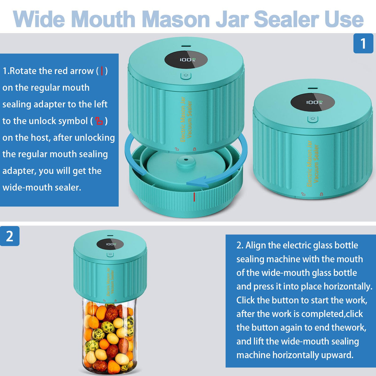 LOVE MOMENT Electric Mason Jar Vacuum Sealer Kit with One Touch Auto-Pause