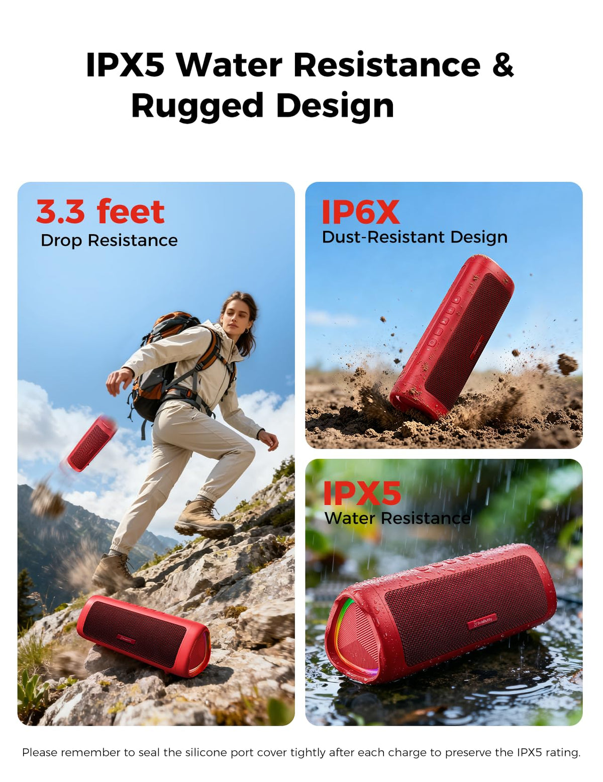 Portable Bluetooth Speaker 20W, IPX5 Waterproof, 24H Playtime
