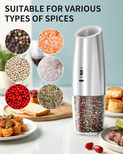 Electric Salt and Pepper Grinder Set, Gravity Rechargeable with LED