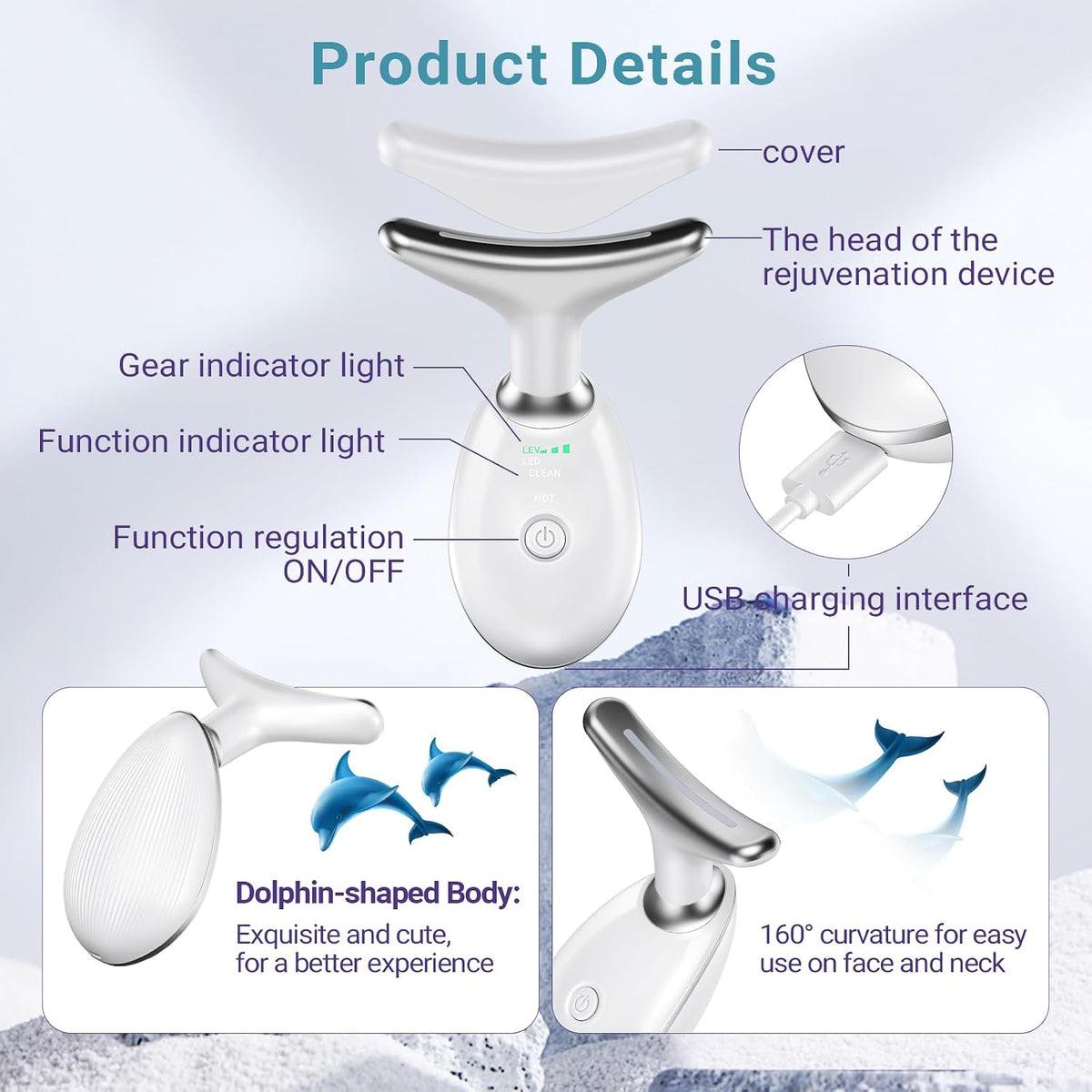 Neck Face Massager, Face Sculpting Tool, 3 Modes and Vibration for Facial Massager for Double - Chin Wrinkle,Daily Home Use, White