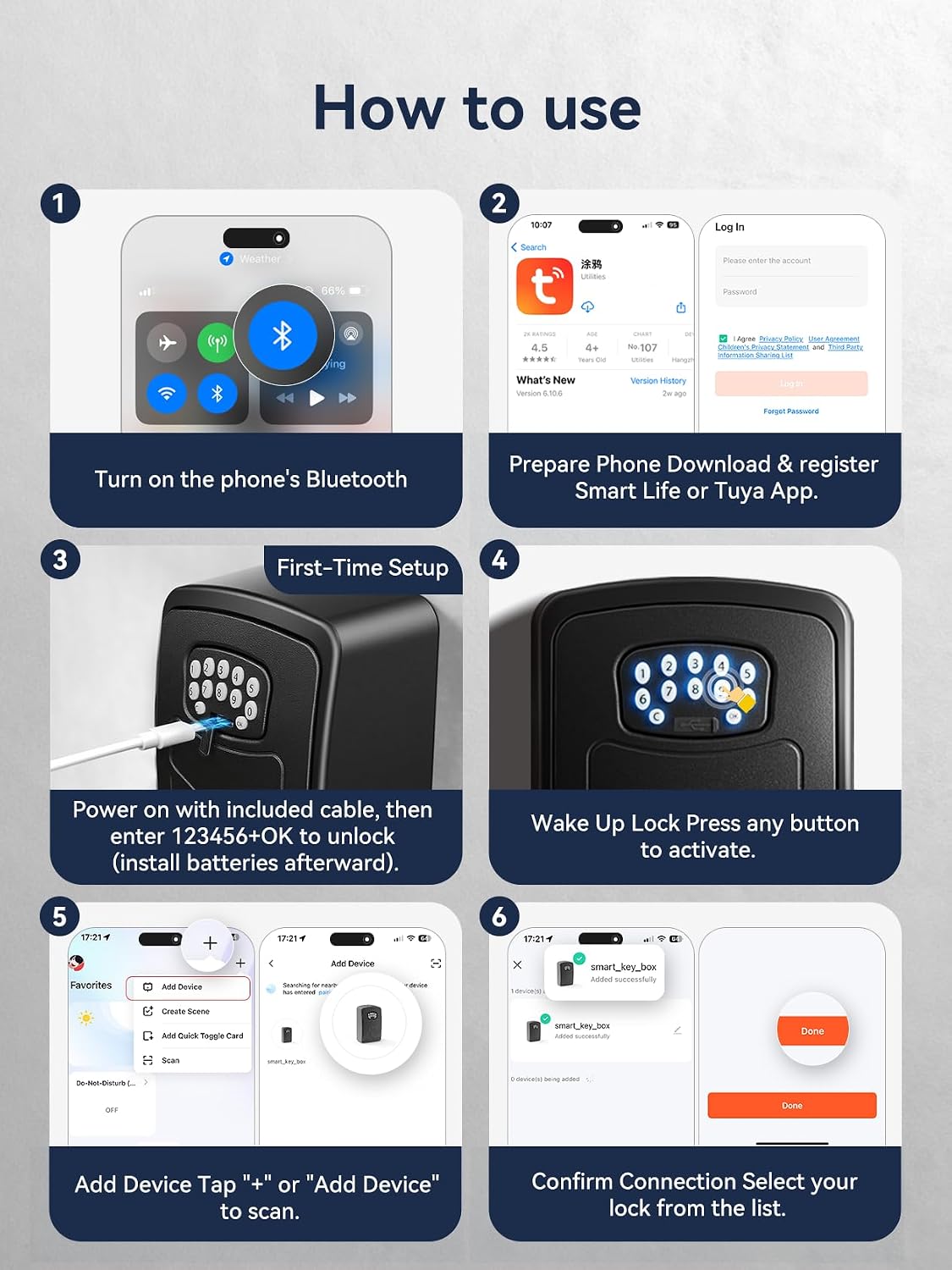 Smart Key Lock Box, Bluetooth App & Code, Wall Mount Key Safe