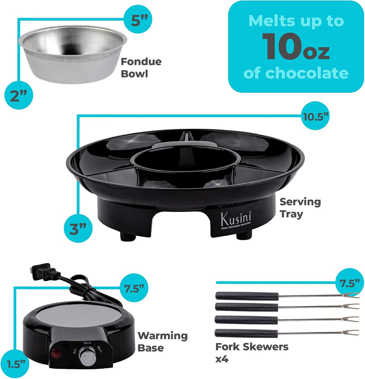 Kusini Electric Fondue Pot Set – Chocolate Fondue Kit - Temperature Control