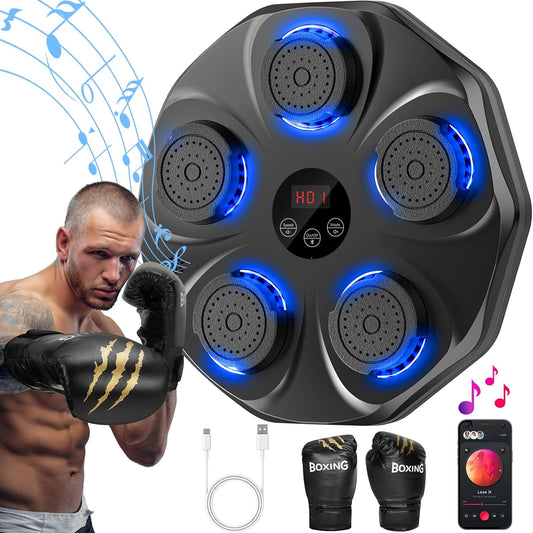 Music Boxing Machine Wall Mounted with Gloves, 9 Modes for Adults & Kids