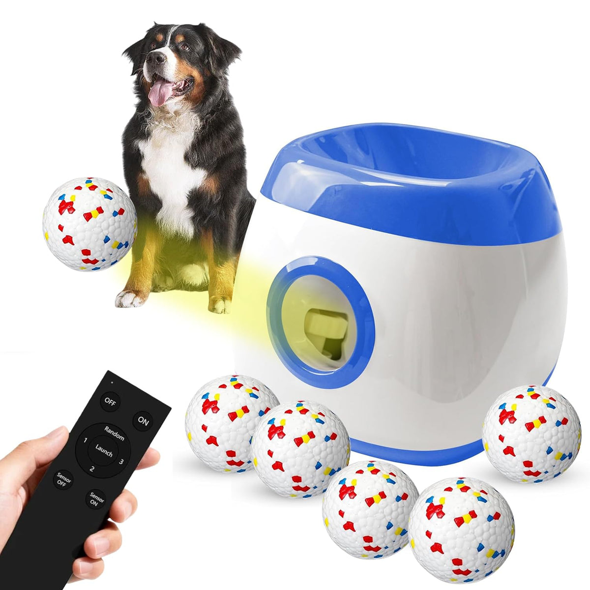 Dog Ball Thrower Launcher,Automatic Ball Launcher for Dogs with 3 Launching Distance 20-45FT,6 2.3 Inch ETPU Tennis Balls,Interactive Dog Toys for Small/Medium Dogs, Not for Aggressive Chewers