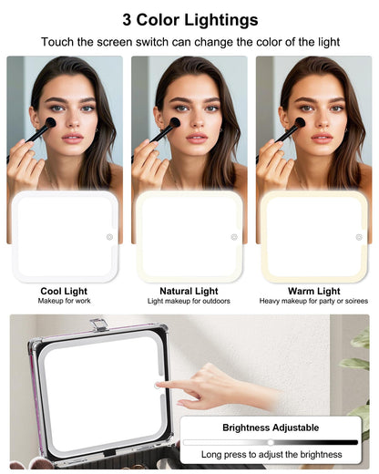 Makeup Train Case with LED Mirror, Rechargeable Travel Makeup Bag