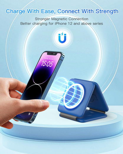 3 in 1 Charging Station, Foldable Magnetic Wireless Charger for iPhone & Watch