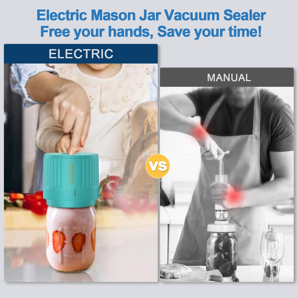 Mason Jar Vacuum Sealer Kit, Electric One Touch Auto Stop